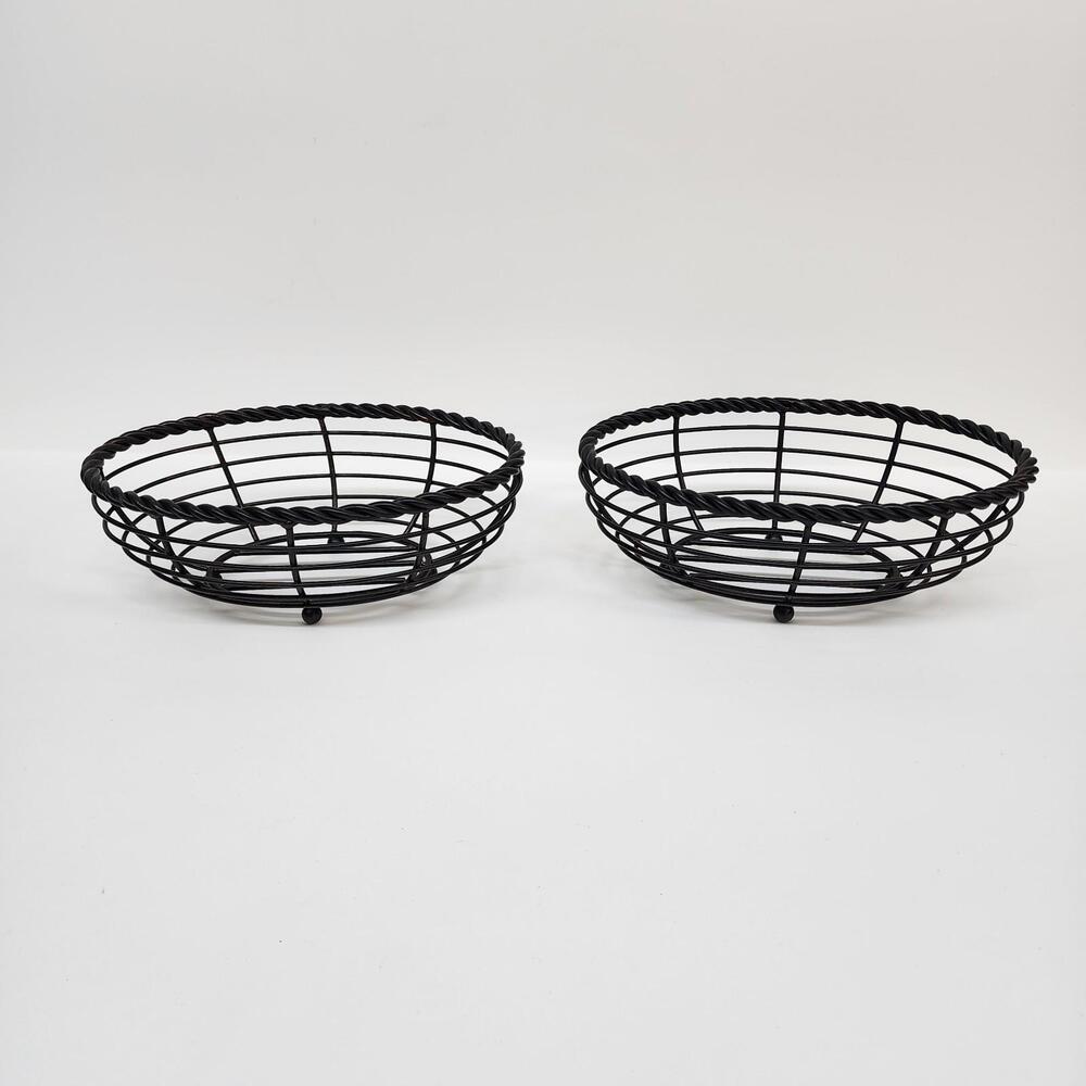 Mikasa Gourmet Basics Rope Twist Design Metal Oval Bread Basket Black 11" Lot 2